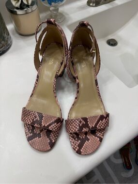 Michael Kors Pink Snake-Print Strappy Block Heel Sandals